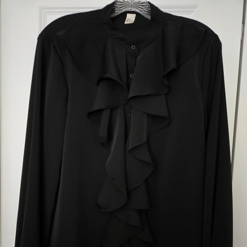 Black Ruffle Front Poets Blouse